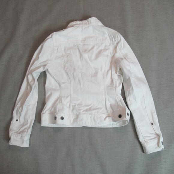 Eddie Bauer Denim Jacket Womens Small White Jean Button Up Summer Preppy Modern - Picture 3 of 6